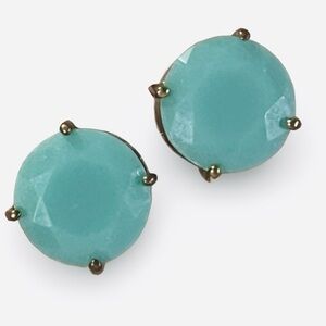 Large Opaque Turquoise Blue Stone Stud Bronze Tone Earrings